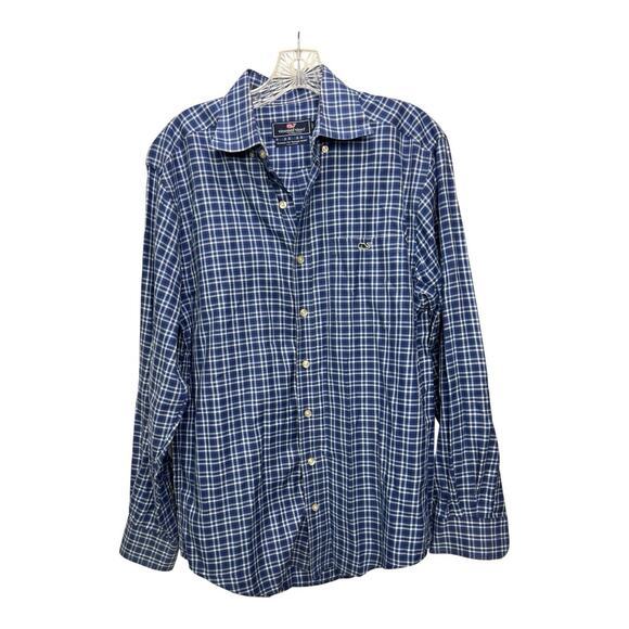 Vineyard Vines Mens Blue Plaid Long Sleeve Class Fit Tucker Button-Up Shirt Sz S - Picture 1 of 7